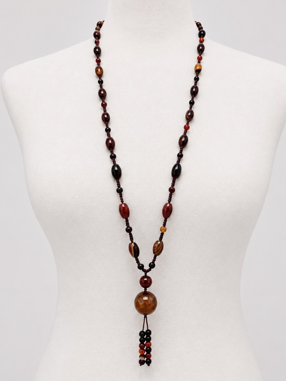 Boho Beaded Tassel Necklace | Earth Tone Statement Necklace
